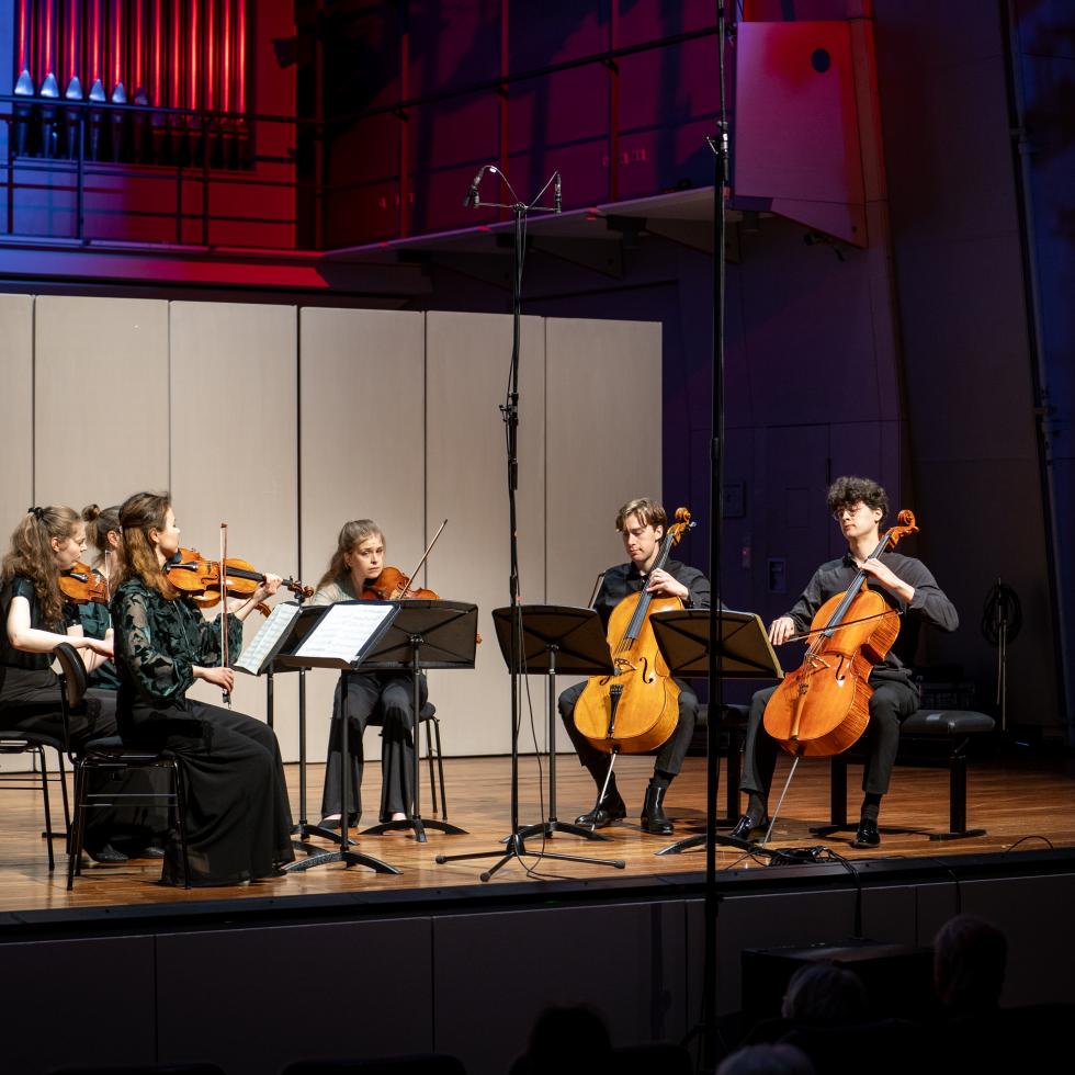 Ein Streichensemble aus Dozierenden und Studierenden der MHL spielt beim Brahms-Festival