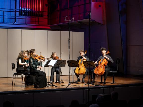 Ein Streichensemble aus Dozierenden und Studierenden der MHL spielt beim Brahms-Festival