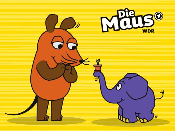 Blick auf die Maus und den kleinenblauenn Elefanten, die das Jahresmotto »Kleine Wunder« im Rahmen des Aktionstags »Türen auf mit der Maus« vorstellen